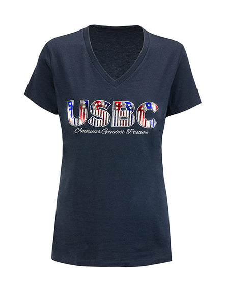 USBC Ladies America's Greatest Pastime T-Shirt in Navy - Front View