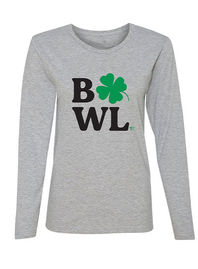 Ladies Bowl Four Leaf Clover Tshirt in Gray - Front View