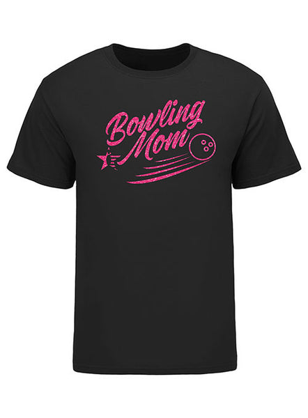 USBC Pink Glitter Bowling Mom in Black - Front View
