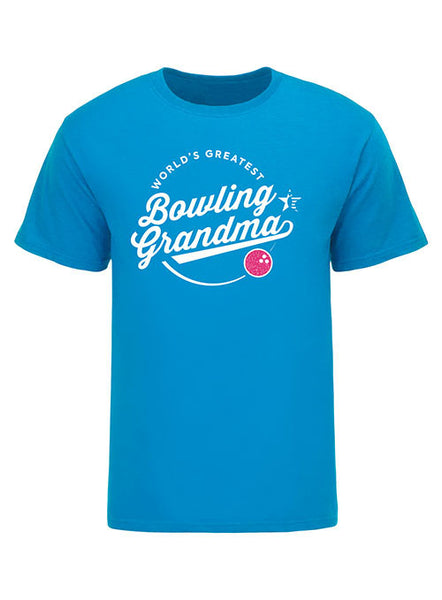 USBC World's Greatest Bowling Grandma T-Shirt in Aquatic Blue - Front View