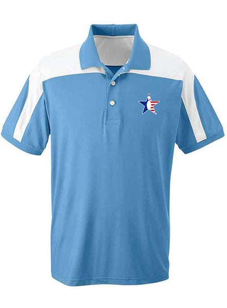 Contrast Shoulder Pinstar Polo in Light Blue - Front View