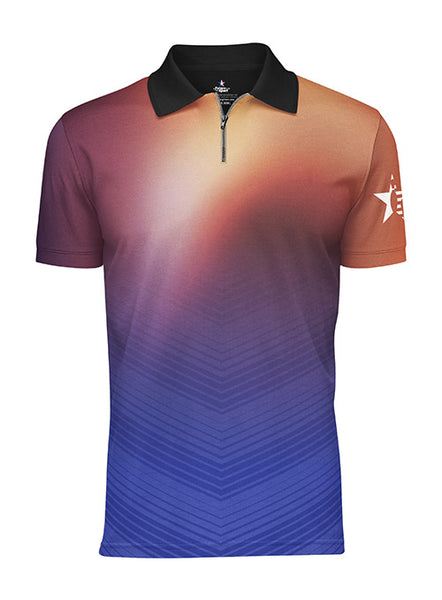 Pin Star Sublimated Performance Glow Design Polo in Plum Tan and Blue - Front View
