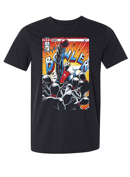 USBC Comic Bowler T-Shirt in Black - Front View