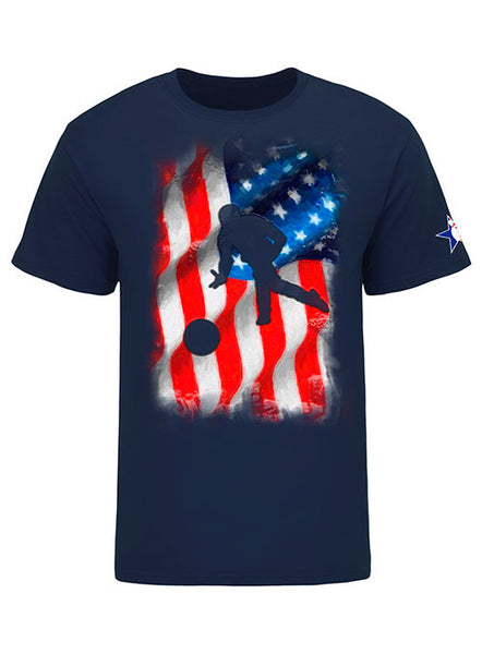 American Flag Bowler Silhouette T-Shirt in Navy - Front View
