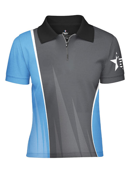 Youth Pin Star Sublimated Performance Edge Design Polo in Gray and Blue - Front View