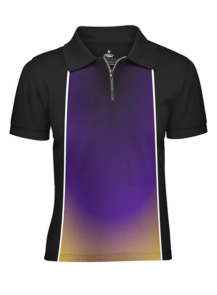 Youth Pin Star Sublimated Performance Dim Design Polo in Black and Purple - Front View