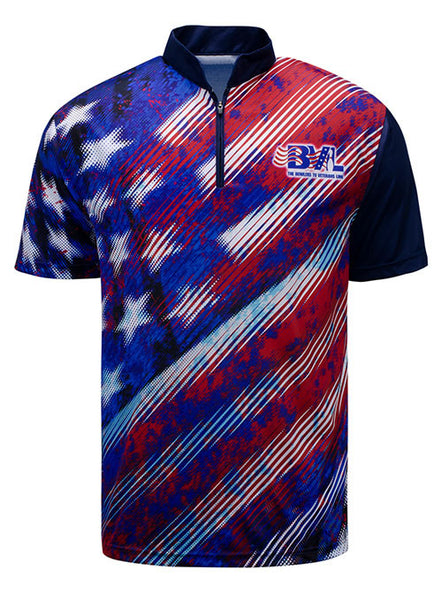Sublimated Americana BVL Polo in Red White and Blue - Front View